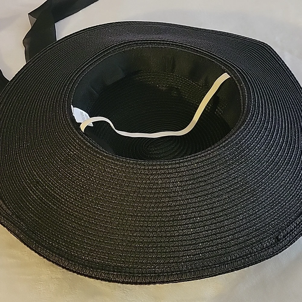 Black Sunhat w/ Gold chain & chiffon detail - Picture 3 of 4